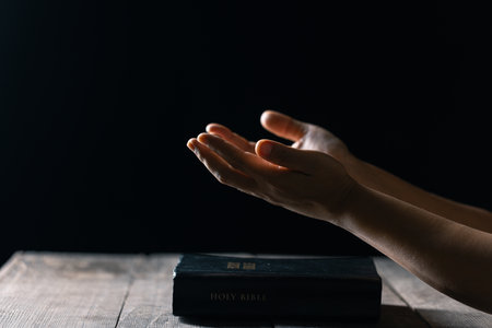 Christian life crisis prayer to god. Woman Pray for god blessing to wishing have a better life....