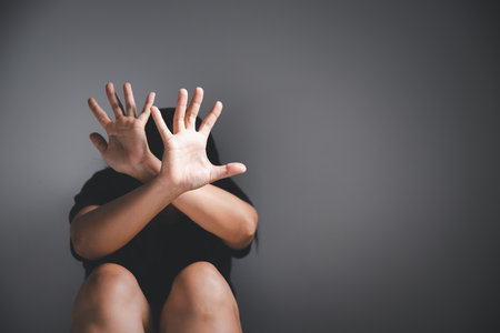 Stop violence against and sexual abuse women,anti-trafficking and stopping violence against women, International Women's. The concept of sexual harassment against women and rape.の写真素材