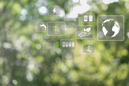 Environmental technology concept. Sustainable development goals, technology sustainable alternative environment concept. Energy of natural gas sustainable, business on green background.の写真素材