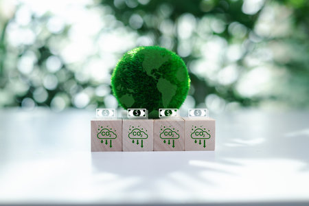 Industrial plant with a negative greenhouse gas emission. Innovative green technologies in the industry. Reduce climate change. Absorption of a record amount of carbon dioxide. Decarbonization.の写真素材