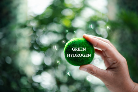 Environment, eco friendly industry and alternative energy. Climate friendly energy solution in the future for net zero target. Reducing greenhouse gas emissions. Clean hydrogen energy concept.の写真素材