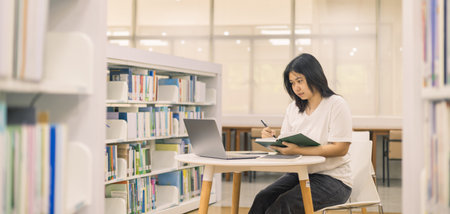 Young student eagerly enters the classroom, ready to immerse themselves in world of learning and education at college, studying books alongside their peers in university.の写真素材