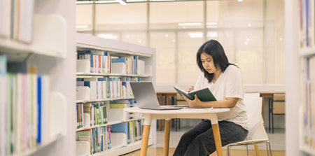 Young student eagerly enters the classroom, ready to immerse themselves in world of learning and education at college, studying books alongside their peers in university.の写真素材