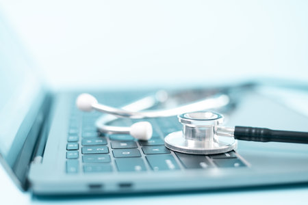Stethoscope symbolizes essential medical care provided within health care system, health insurance plays crucial role in financing treatment and medicine to disease, concept of health management.の写真素材
