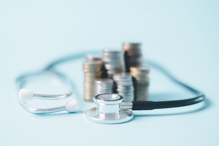 Concept of comprehensive health care includes medical professionals using stethoscopes to diagnose diseases, while health insurance ensures patients can access the necessary medicine and care.の写真素材