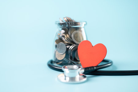 Concept of comprehensive health care includes medical professionals using stethoscopes to diagnose diseases, while health insurance ensures patients can access the necessary medicine and care.の写真素材