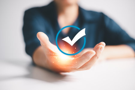 Business implemented a technology-driven system to check and guarantee quality with approval process that ensures management and warranty concepts are upheld. business, technology, approval, check.の写真素材