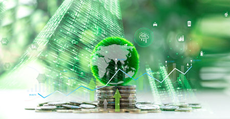 Green finance focuses on climate-conscious investments, driving sustainable economic development while balancing business growth with environmental responsibility. finance, green, climate, investmentの写真素材