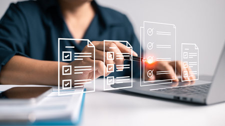 Document management in business involves securing information and files in cyberspace using advanced office technology. document, management, involves, information, business, file, cyberspace.の写真素材
