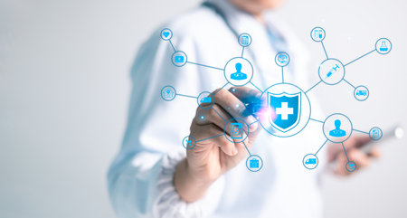 Digital technology in healthcare enhances medical care by integrating data-driven concepts to improve hospital services and overall health outcomes. healthcare, health, medical, health care, hospitalの写真素材