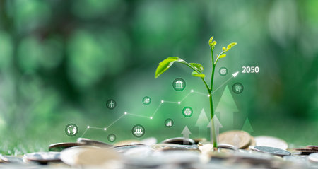 Green bonds are key ESG investment tool, enabling banks and businesses to finance the transition to low-carbon economy while supporting ecological sustainability. green, bond, esg, bank, business.の写真素材