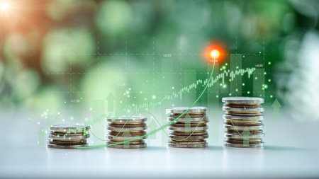 Investing in green energy is vital concept for business growth, fostering economic development, strengthening financial economy through sustainable investments managed by bank. green business, energyの写真素材