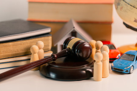 In court lawyer cited book of law as judge, holding gavel, pronounced judgement with authority of legal justice, determining punishment to be auctioned. responsible, regulation, prosecution, integrityの写真素材