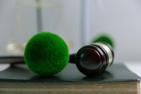 Lawyer advocates for green legislation in court to ensure justice and sustainability for Earth and globe. enforcement, ecosystem, eco, climate change, advocate, compliance, energy, equilibrium, actionの写真素材