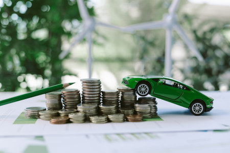 ESG strategies are driving business growth, boosting revenue and financial success by aligning economic goals with sustainable finance. growth, revenue, finance, economic, financial. green carの写真素材