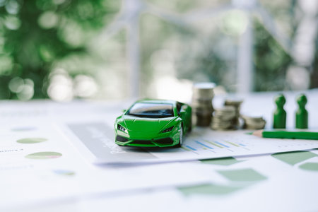 ESG strategies are driving business growth, boosting revenue and financial success by aligning economic goals with sustainable finance. growth, revenue, finance, economic, financial. green carの写真素材