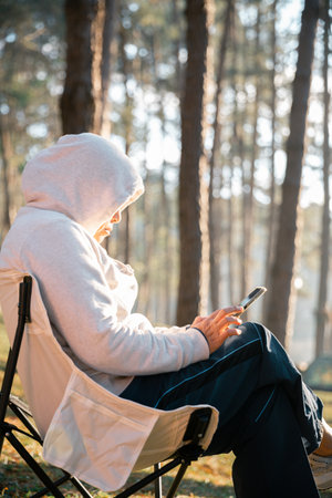 Future remote work combines technology nature smart phone enable e-learning productivity while traveling blending comfort modern devices serenity computer equipment business connection natural worldの写真素材