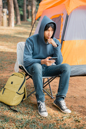 Future remote work combines technology nature smart phone enable e-learning productivity while traveling blending comfort modern devices serenity computer equipment business connection natural worldの写真素材