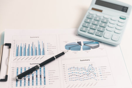 Business graph, chart on table. Financial development, banking account, statistic. Close up business...