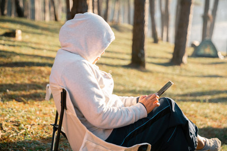 Future remote work combines technology nature smart phone enable e-learning productivity while traveling blending comfort modern devices serenity computer equipment business connection natural worldの写真素材