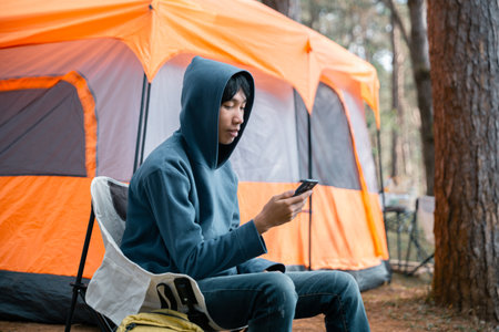 Future remote work combines technology nature smart phone enable e-learning productivity while traveling blending comfort modern devices serenity computer equipment business connection natural worldの写真素材