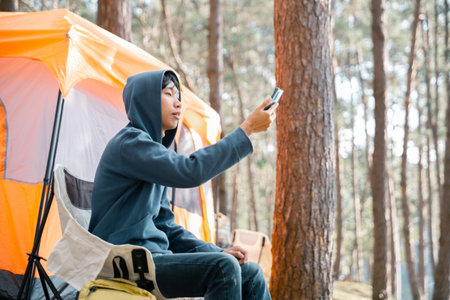 Future remote work combines technology nature smart phone enable e-learning productivity while traveling blending comfort modern devices serenity computer equipment business connection natural worldの写真素材