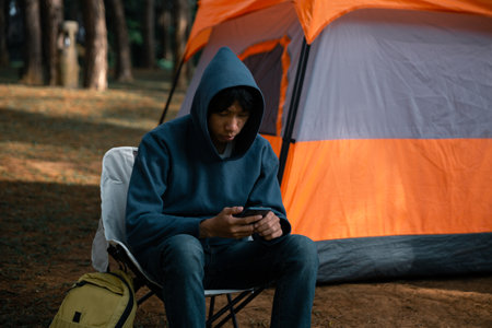Future remote work combines technology nature smart phone enable e-learning productivity while traveling blending comfort modern devices serenity computer equipment business connection natural worldの写真素材