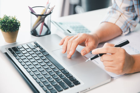 Businesswoman analysis with financial data, marketing business strategy project, Business financing accounting banking concept, finances, calculate about cost to real estate investment, tax system.の写真素材