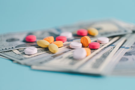 Expense of health care involves navigating pharmaceutical costs, prescription pills, medicine, finance, insurance, pharmacy support crucial roles in treating disease, covering necessary medicals.の写真素材