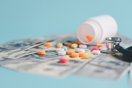 Expense of health care involves navigating pharmaceutical costs, prescription pills, medicine, finance, insurance, pharmacy support crucial roles in treating disease, covering necessary medicals.の写真素材