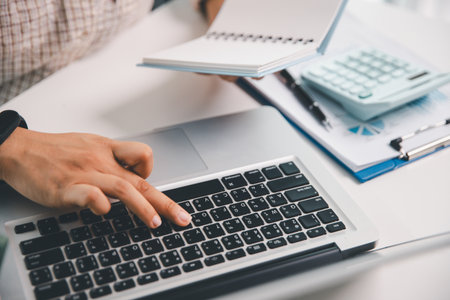 Businesswoman analysis with financial data, marketing business strategy project, Business financing...