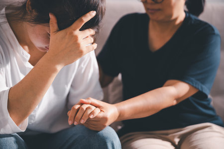 Moment of deep grief, sorrow and anxiety, lonely person overwhelmed by despair feels spark of hope...