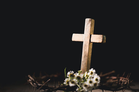 Closeup of crown of thorns captures the suffering, sacrifice, and deep spirituality that define Easter and the core of Christian faith and religion.の写真素材