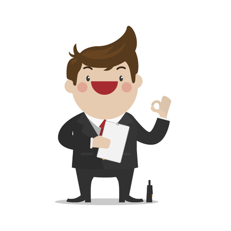 Businessman with all correct hand sign [OK]. simple cute flat vector cartoon design.のイラスト素材