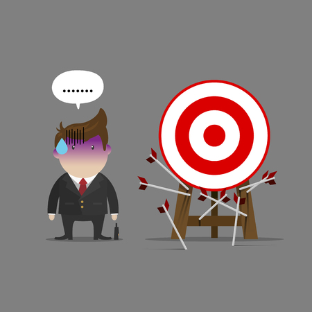 poor businessman miss all his target in business. cute flat vector style.のイラスト素材