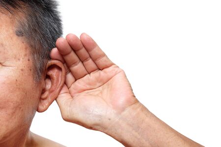 Old man paying attention to listening sound, Age-related hearing loss problem in elderly.
の写真素材