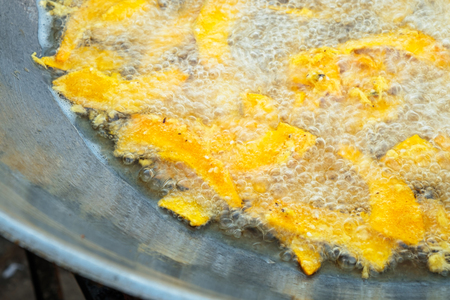 Deep-fried sliced pumpkin, a dessert somewhat like pumpkin split or pumpkin fritterの写真素材