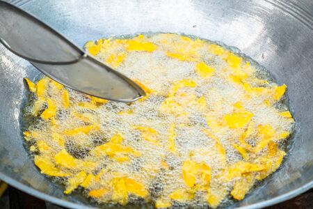 Deep-fried sliced pumpkin, a dessert somewhat like pumpkin split or pumpkin fritterの写真素材