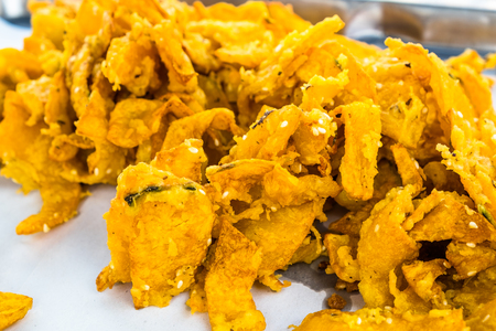 Deep-fried sliced pumpkin, a dessert somewhat like pumpkin split or pumpkin fritterの写真素材