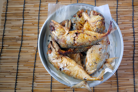 Fishes fried dish, Rastrelliger brachysoma fried asian food.の写真素材