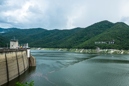Bhumibol Dam, The Big Concrete Dam in Tak Province, September 28, 2017, Tak Province. Thailand.のeditorial素材