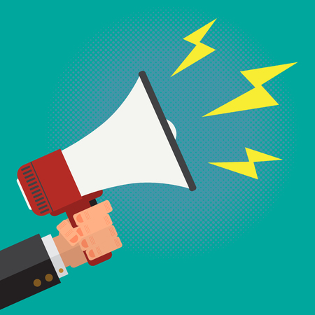 Megaphone Speaking Out Loud in Business Man Hand.のイラスト素材