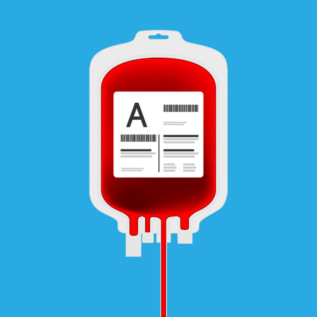 Plastic Blood Bag isolated with full of blood inside. Live giving or Blood donation concept.のイラスト素材