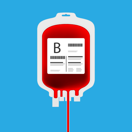 Plastic Blood Bag isolated with full of blood inside. Live giving or Blood donation concept.のイラスト素材