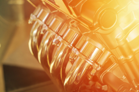 Inline Four Cylinders Motorcycle Engine with Four line Exhuast.の写真素材
