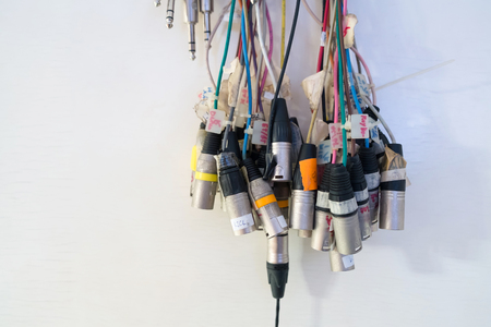 Various Sound Signal Cable lines Arrange for Input to the Audio Mixer.の写真素材