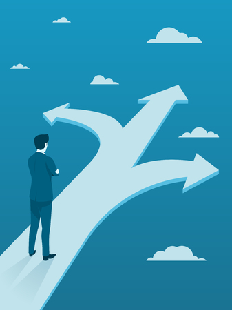 Businessman Making Decision on Three Different Ways, Flat Vector Business Concept.のイラスト素材