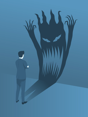 Businessman brave standing to face his fear, simple flat vector.のイラスト素材