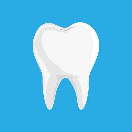 Single White and Healthy Tooth isolated on Blue Background, Simple Flat Vector.のイラスト素材