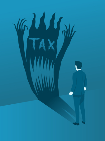 Businessman Facing the TAX Evil, Concept of Brave to handling TAX Management. Flat Vector.のイラスト素材